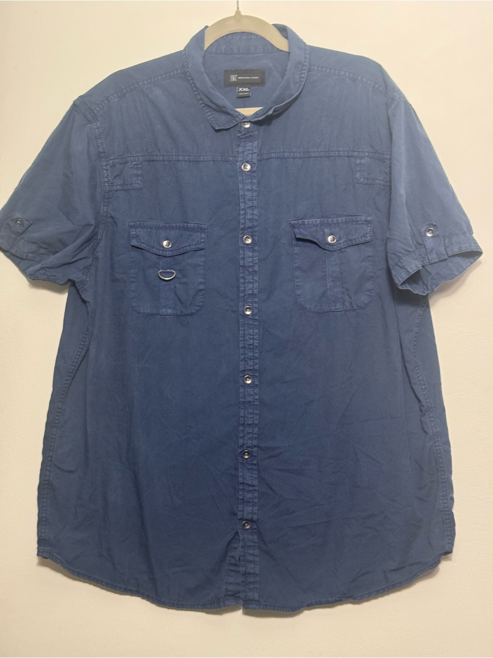 INC International Concepts Blue Short-Sleeve Button-Down Shirt